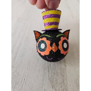 Pier 1 owl glitter ornament hat Halloween rare tree vintage Xmas