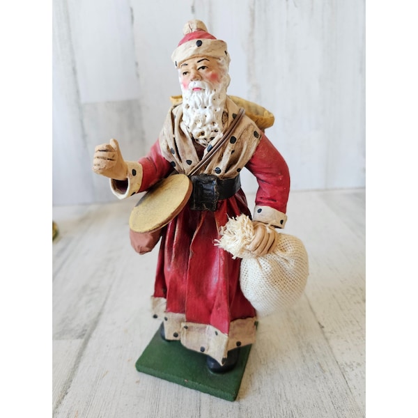 Vintage cartapesta Italian Santa paper mache bag decor AS IS