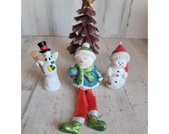 Rustic snowman Sitting figure Xmas home decor figure tree set unique