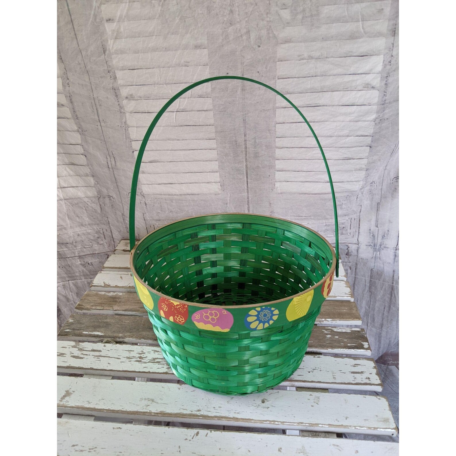 Green Wicker Easter Basket Egg Large Spring Decor Etsy UK