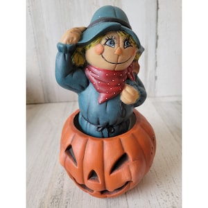 Vintage cerámica espantapájaros calabaza musical animado caída decoración jack-o&#39;-lantern