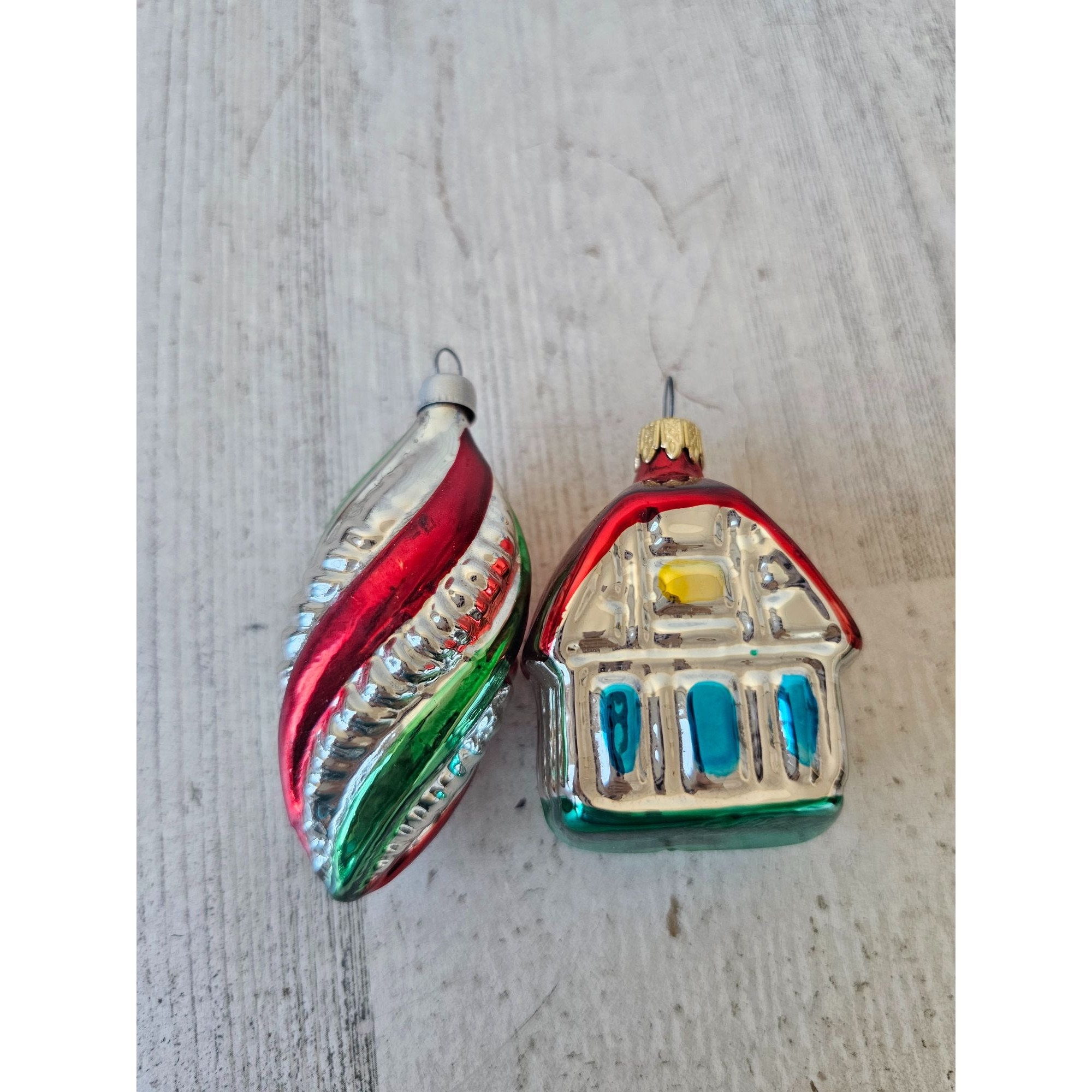 Vintage Mercury Glass House Spiral Red Green Mini Ornament Set Xmas ...