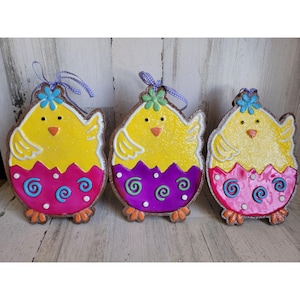 Easter chick eggshell glitter flower hanging figure set spring
