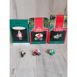 Hallmark miniature Santa bike airplane variety ornament Xmas set