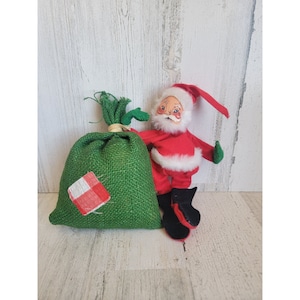 Vintage Annalee Santa Claus gift burlap sack xmas
