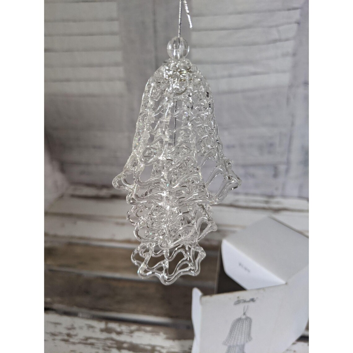 Silvestri spun glass bell set clear white vintage ornament Etsy