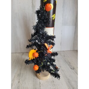 Vintage Mini black table top Halloween tree ornament goes black cat home decor