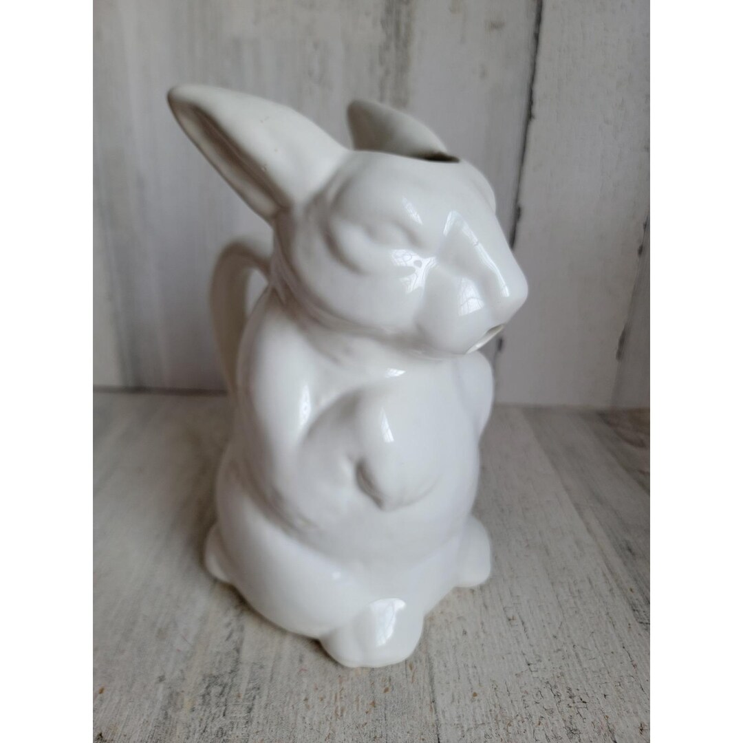 Bunny White Pitcher Ceramic Handled Easter Rabbit Kitchen Home Decor ...