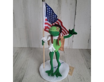 Annalee 1991 Frosch mit amerikanischer Flaggenpuppe Society