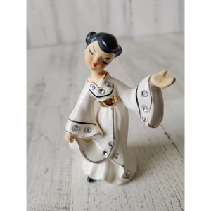 Lefton dancing geisha girl vintage statue figurine rhinestone Japanese Chinese