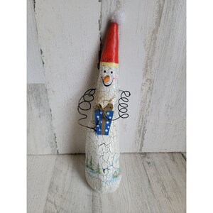 Tall skinny snowman vintage rustic happy present Xmas figure