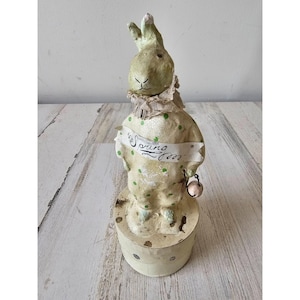 Vintage Nicole Sayre Easter Bunny rabbit spring statue figurine decor container basket egg shabby chic as is is