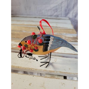 Metal blue jay bird Berry ornament decor xmas holiday tree
