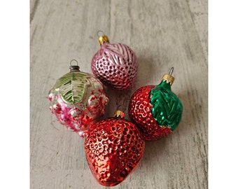 Vintage strawberry glass ornament set Xmas tree Columbia
