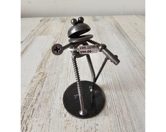 Kalifano frog singer band musical metal art figurine screws bolts unique statue