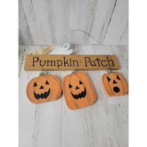 Wooden Pumpkin patch ghost Halloween sign home decor
