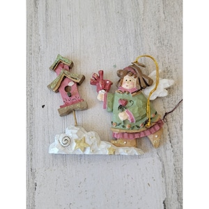 Kurt Adler Angel birdhouse folk art glitter star ornament