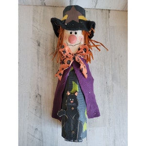 Hölzerne glückliche Hexe Black Cat Halloween Moon post vintage