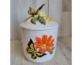 Vintage 3D butterfly kitchen canister jar unique floral home decor lidded
