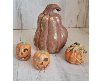Ceramic pumpkin jack-o-lantern Halloween home decor set