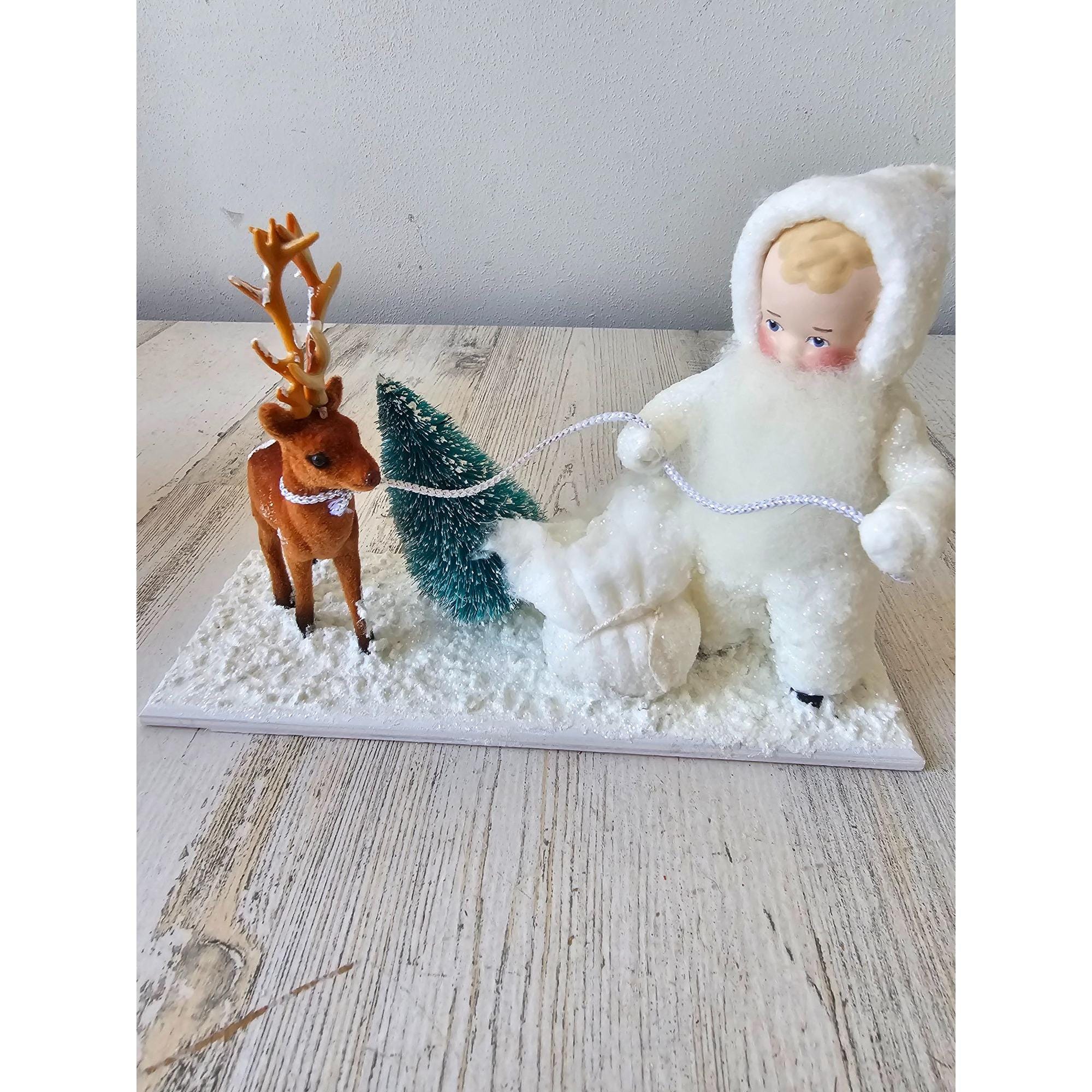 激レア　スノーベイビーとサンタフィギュア Vintage Elaine Roesle Little Saint Nick Deer Reindeer RARE Saint