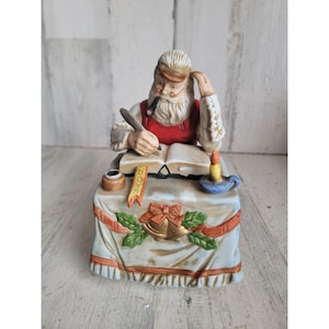Santa music box girls boys list ceramic xmas figure decor book decor