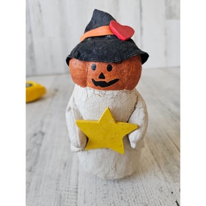 Citrouille fantôme unique, coeur étoilé, décoration d&#39;Halloween shabby chic
