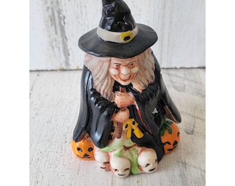 Halloween rustic ceramic witch potion skull evil tealight candle holder