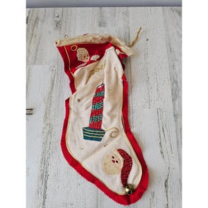 Vintage felt sequin stocking Santa Mrs Claus candle as is