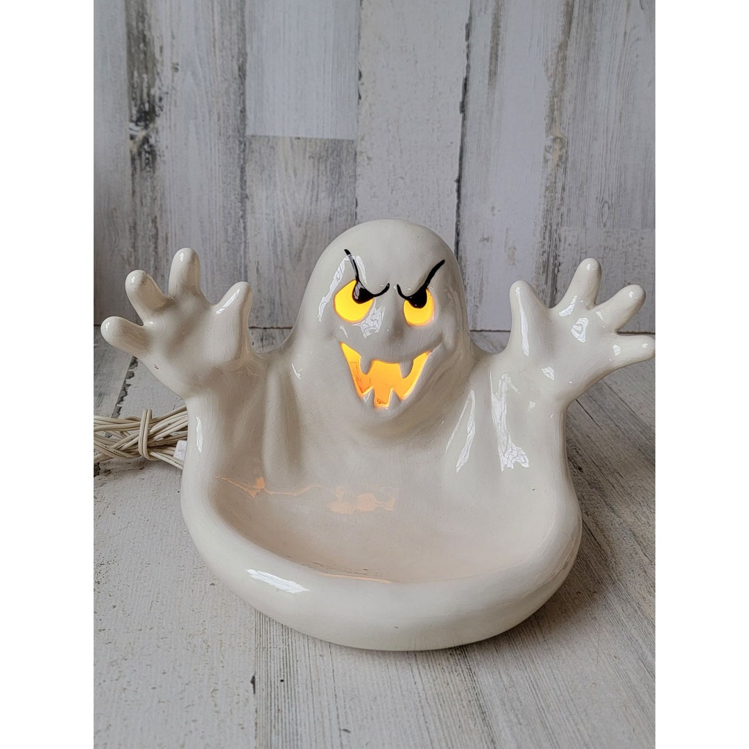 Vintage Ghost Dish Ceramic Light up Ghost Candy Dish Halloween Etsy