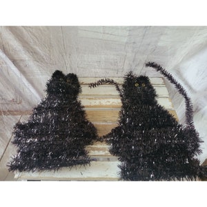 Hanging shimmer Black cat Halloween country folk art home decor set of 2