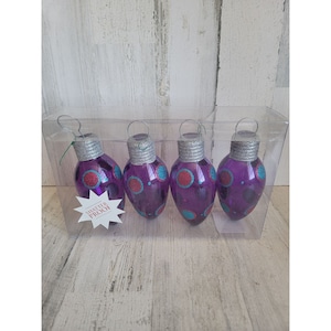 Shatterproof purple light bulb ornament large set Xmas glitter