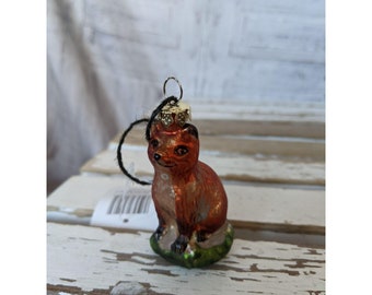 Sage Fox dog faux antique Xmas holiday hanging tree ornament
