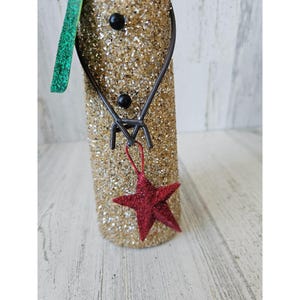 Vintage glitter snowman star top hat glass Xmas centerpiece