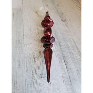 Long abstract red blown glass ornament Xmas