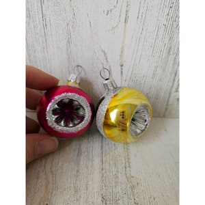 Vintage stripes mini indent ball glitter ornament mercury glass glitter reflector yellow red
