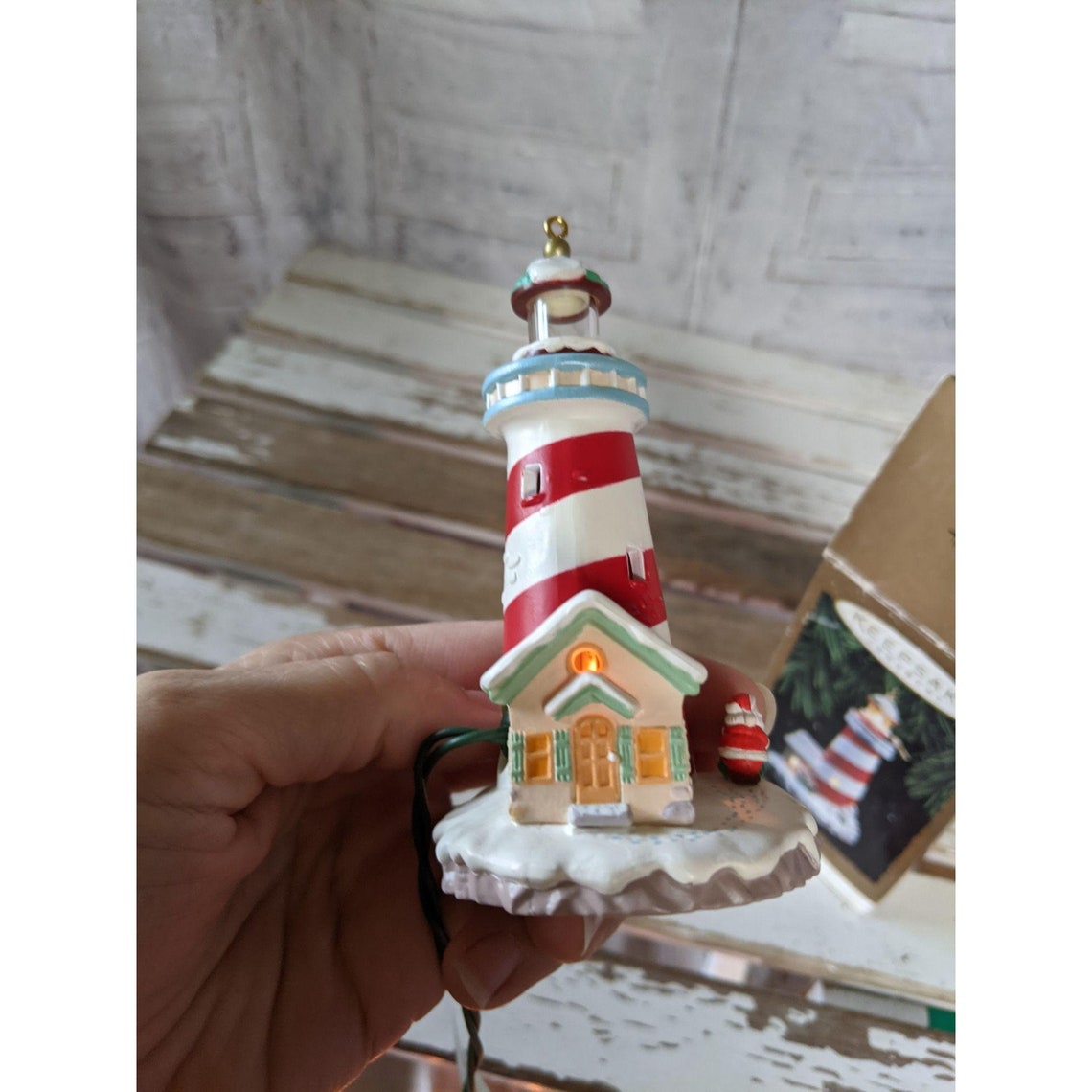 Hallmark candy cane look out lighthouse ornament light Xmas Etsy