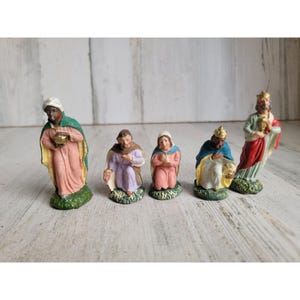 Nativity scene Vintage mini three kings Mary Joseph set xmas