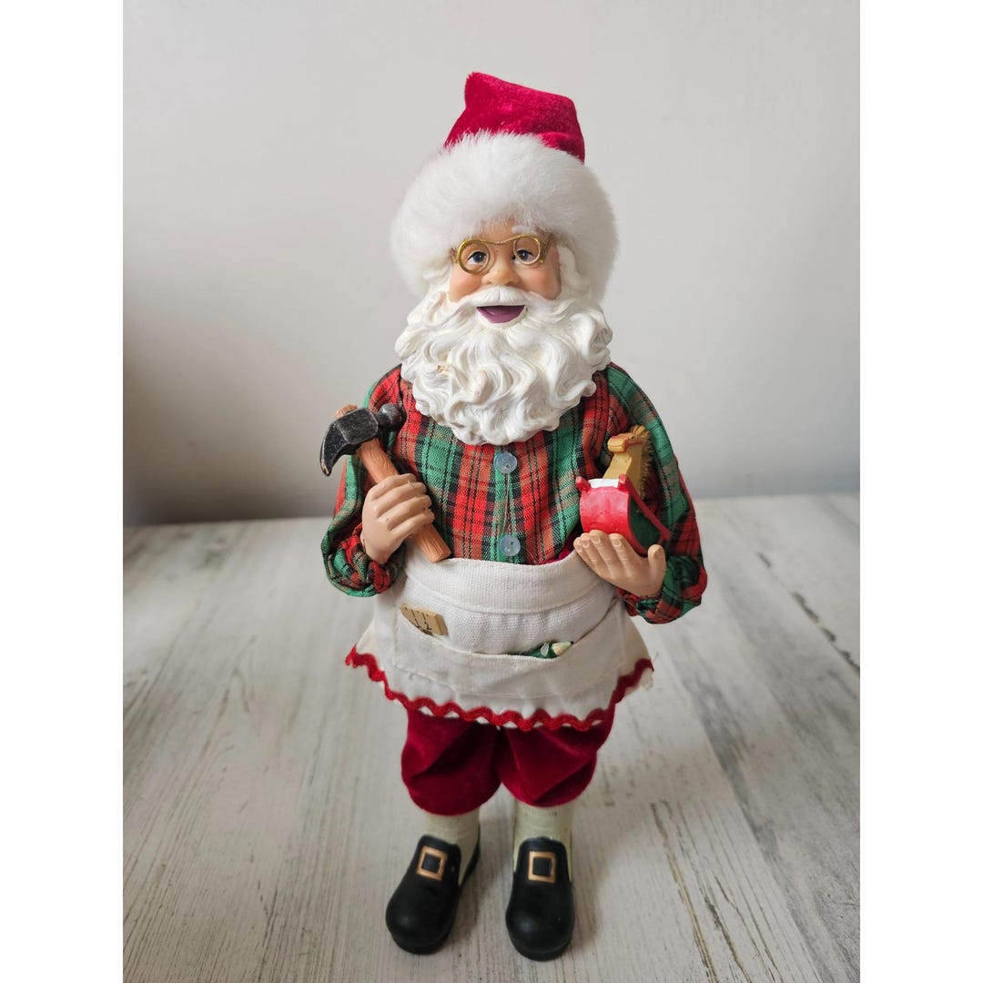 Santa Carpenter Statue Figurine Hammer Xmas Decor - Etsy