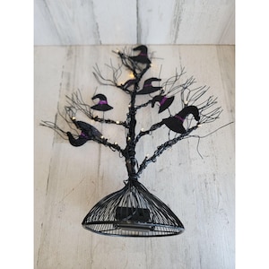Halloween black wire tree light up witch hat home decor prop glitter unique