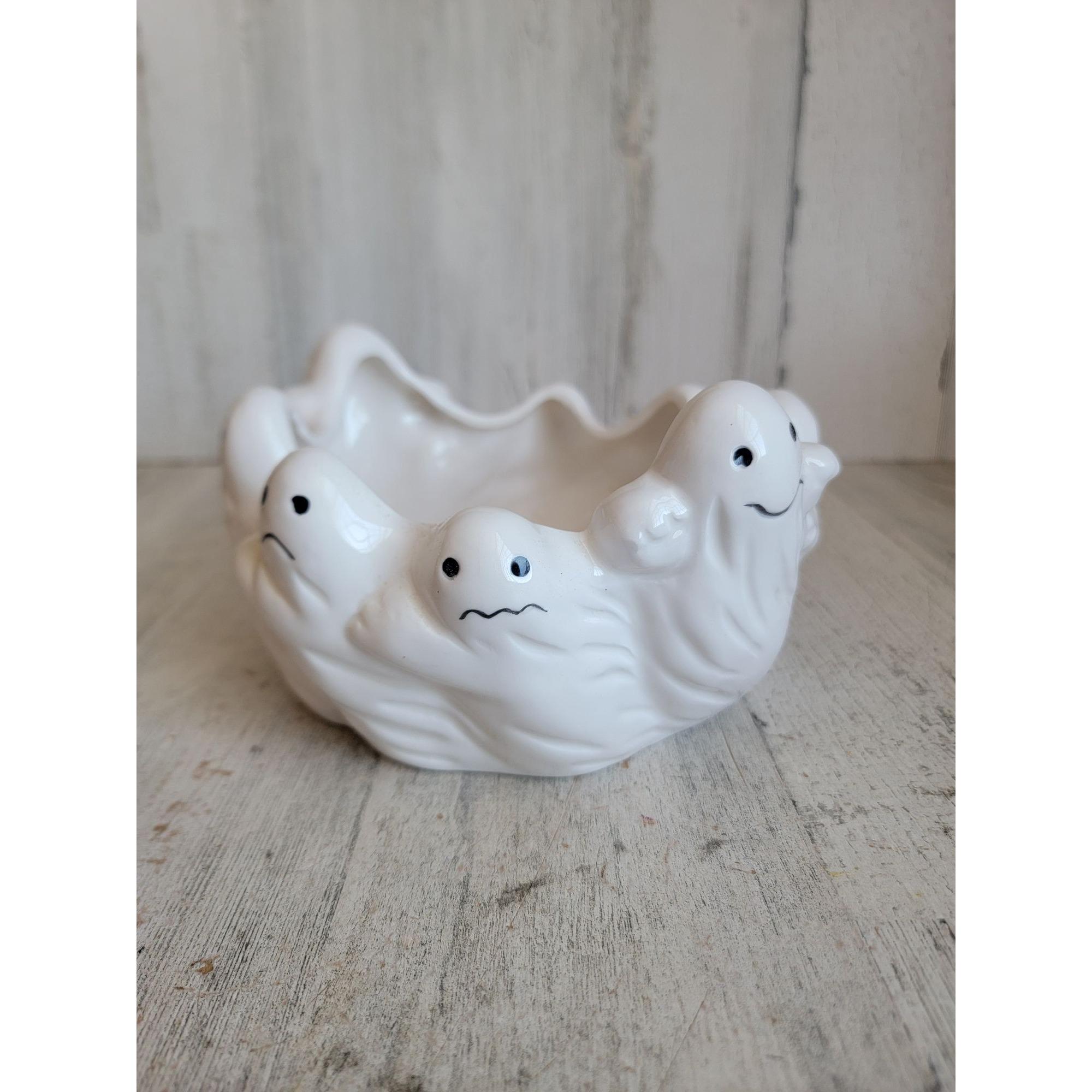 Lillian Vernon Ghost Candy Bowl Ceramic Vintage Halloween Home
