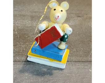 Wooden book Mouse School Xmas ornament decor