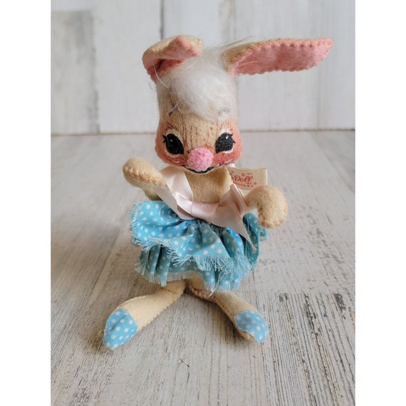 felt bunny in blue dress Blue Easter Bunny Toile Smocked Dress