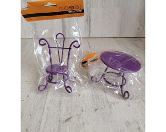 Halloween village purple metal chair table miniature accessory set