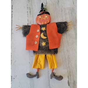 Vintage pumpkin scarecrow hanging doll prop Halloween decor unique