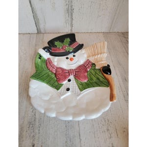 Vintage Snowman ceramic broom plate home decor xmas
