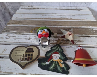 Metal Santa star bell snowman home bell penguin Xmas holiday ornament set of 5