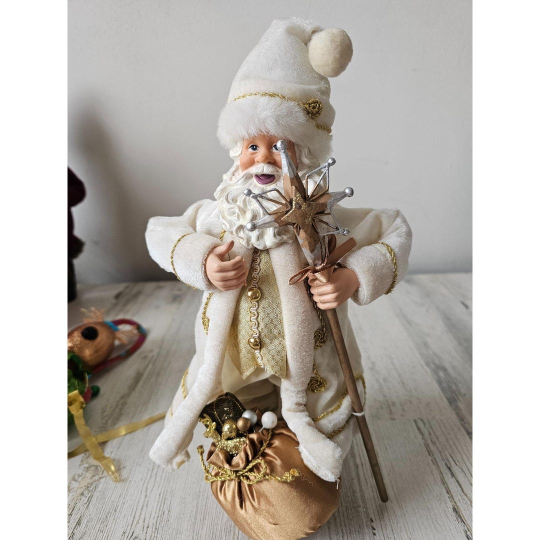 Gold Santa Figurine Statue Star Staff Bag Xmas Decor - Etsy