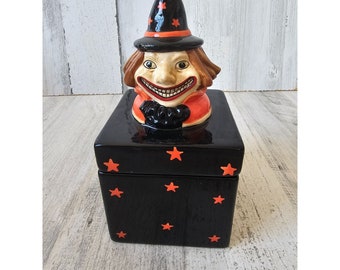 Keramische heks shabby chic doos Halloween decor uniek