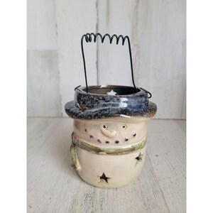 Vintage snowman tealight handle candle holder Xmas ceramic decor